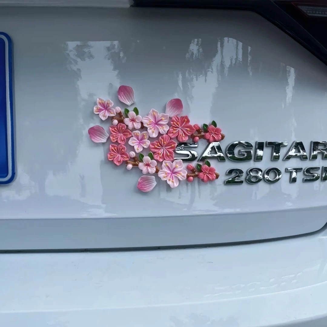 【壹品】汽车创意网红尾标桃花贴3D立体汽车电动车内饰花朵装饰摆件