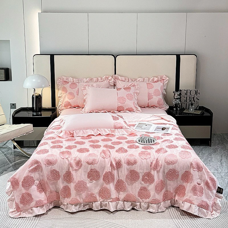 【雪姐专属，正品补贴】亲肤 拼接床裙款 夏被四件套 玫瑰