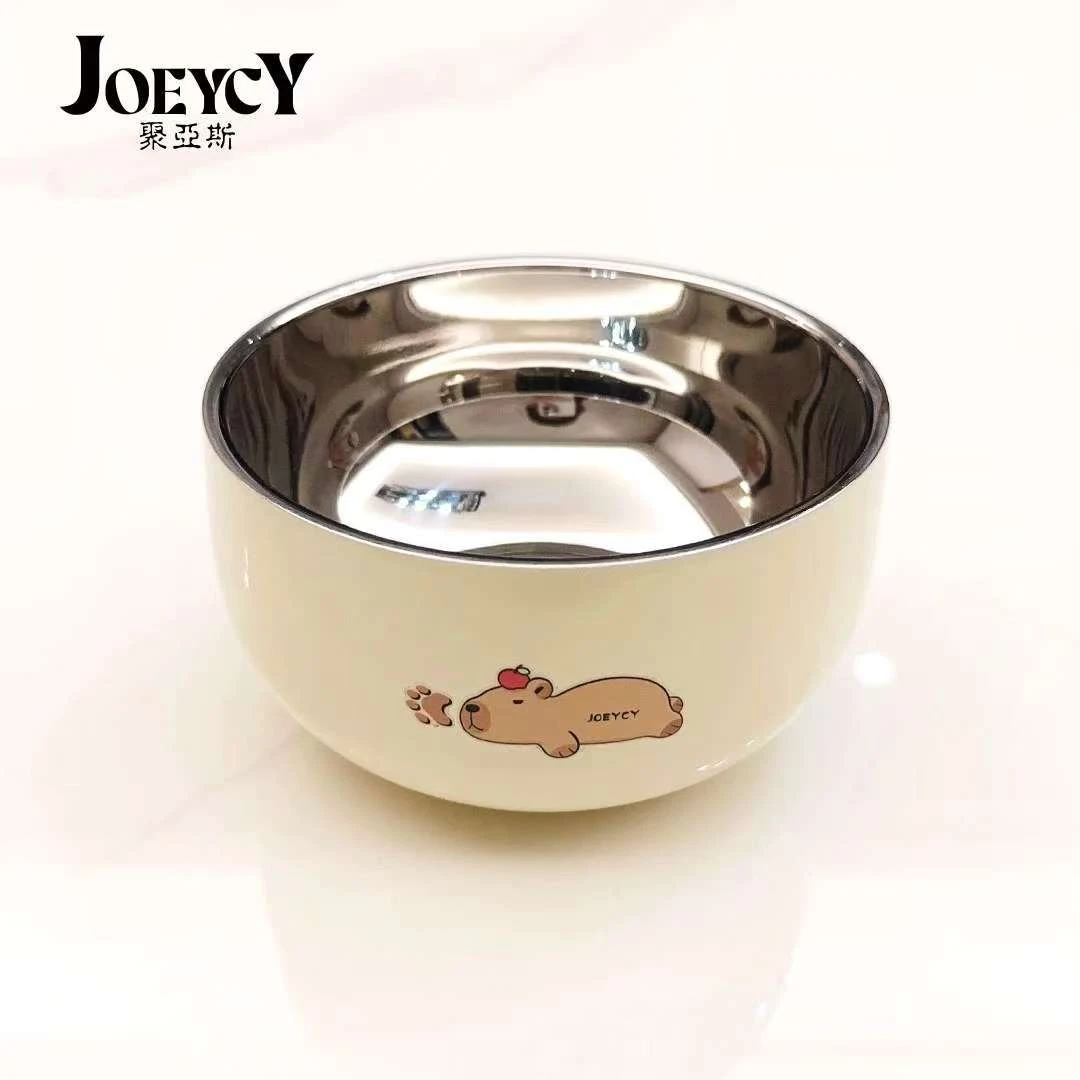 【赠勺】卡皮巴拉联名 双层隔热防烫食品级304不锈钢碗米饭碗12CM