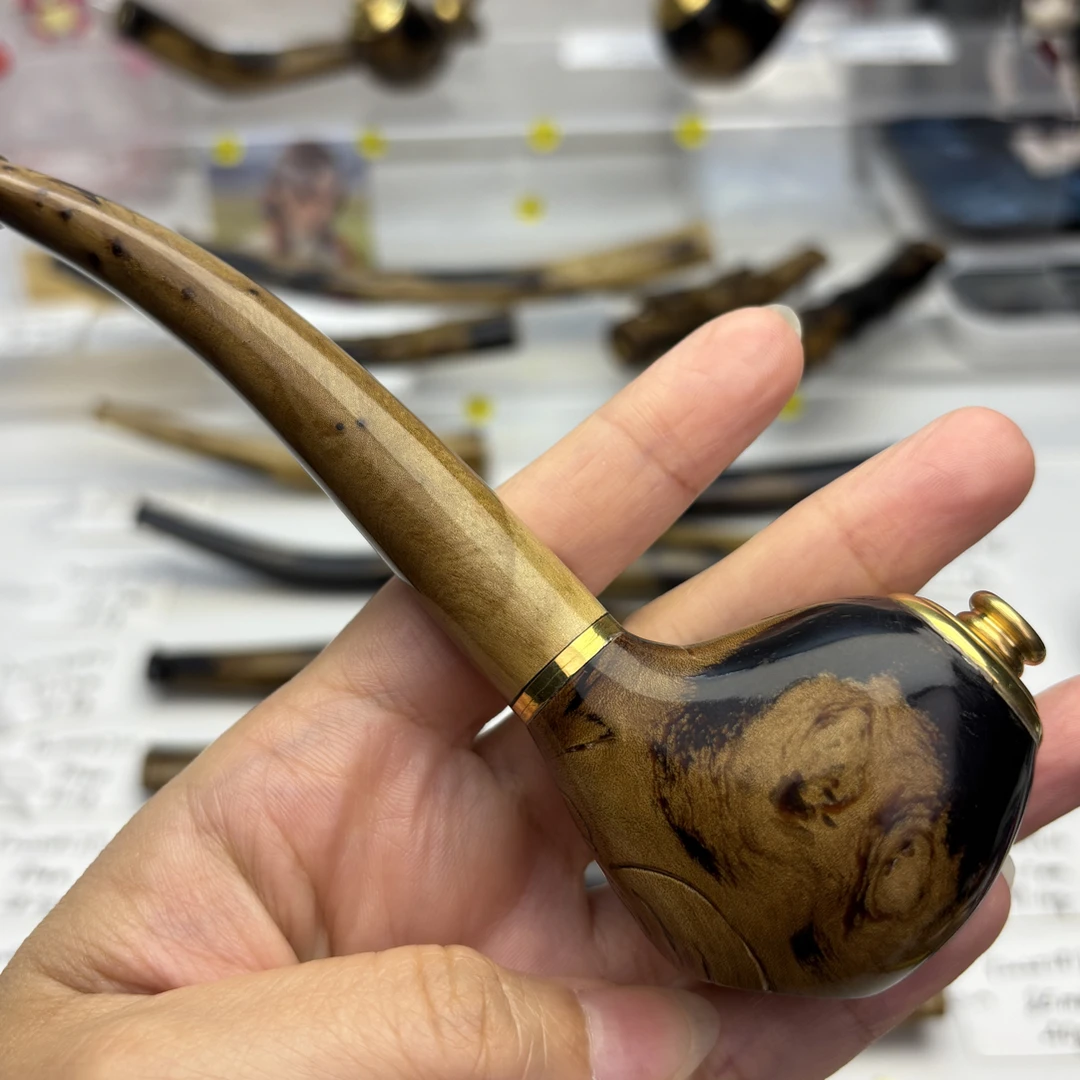 新品粗中细+烟丝4用铜头海木柳烟斗D2025090502