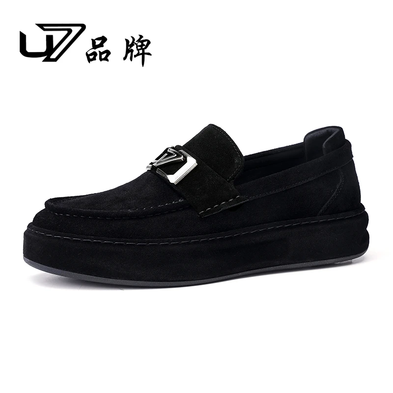 U7品牌男鞋  牛皮  新款百搭舒适透气一脚蹬软底男士商务休闲鞋