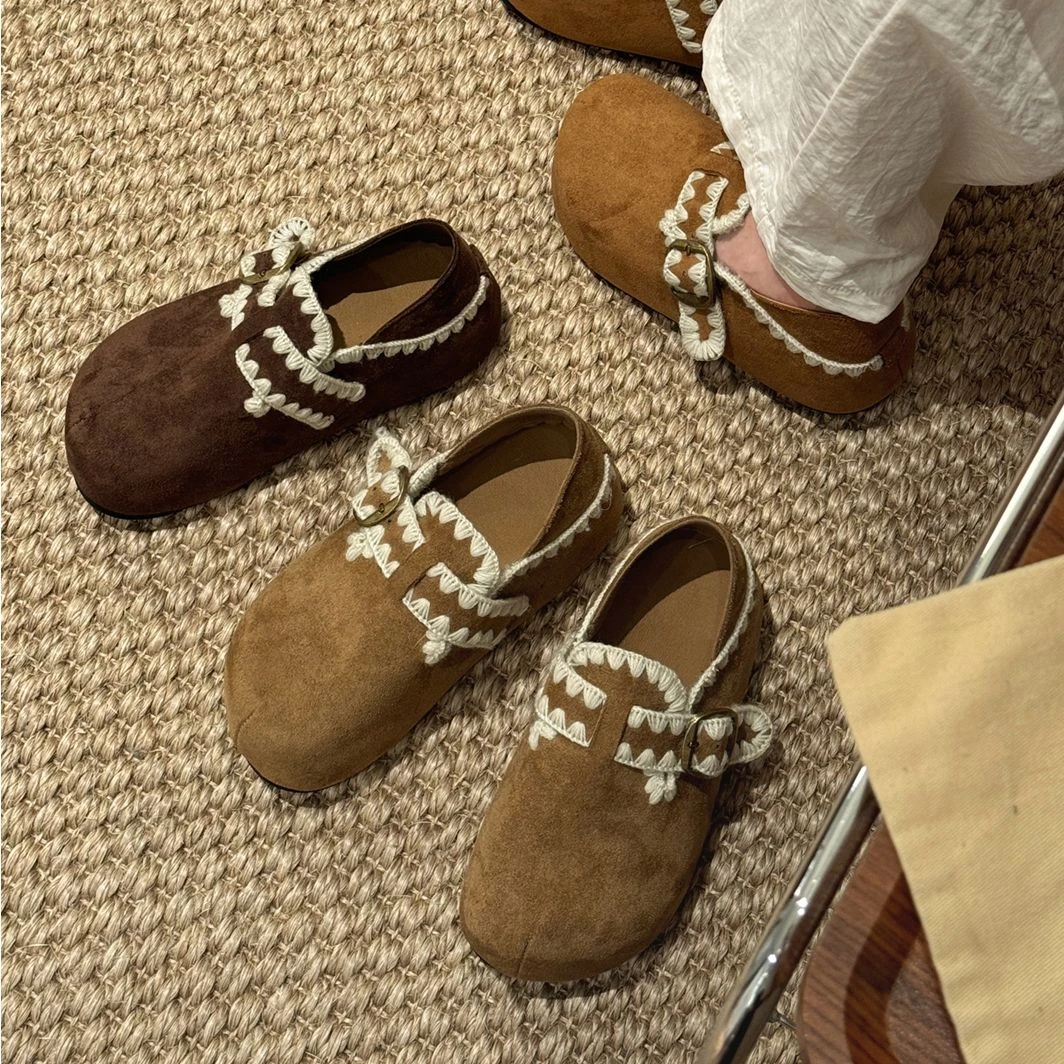 贾不假复古内增高厚底勃肯鞋女款2025新款秋季爆款百搭通勤豆豆鞋