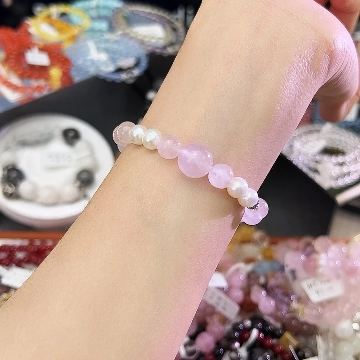 水晶手链银S925镶嵌莫粉L36