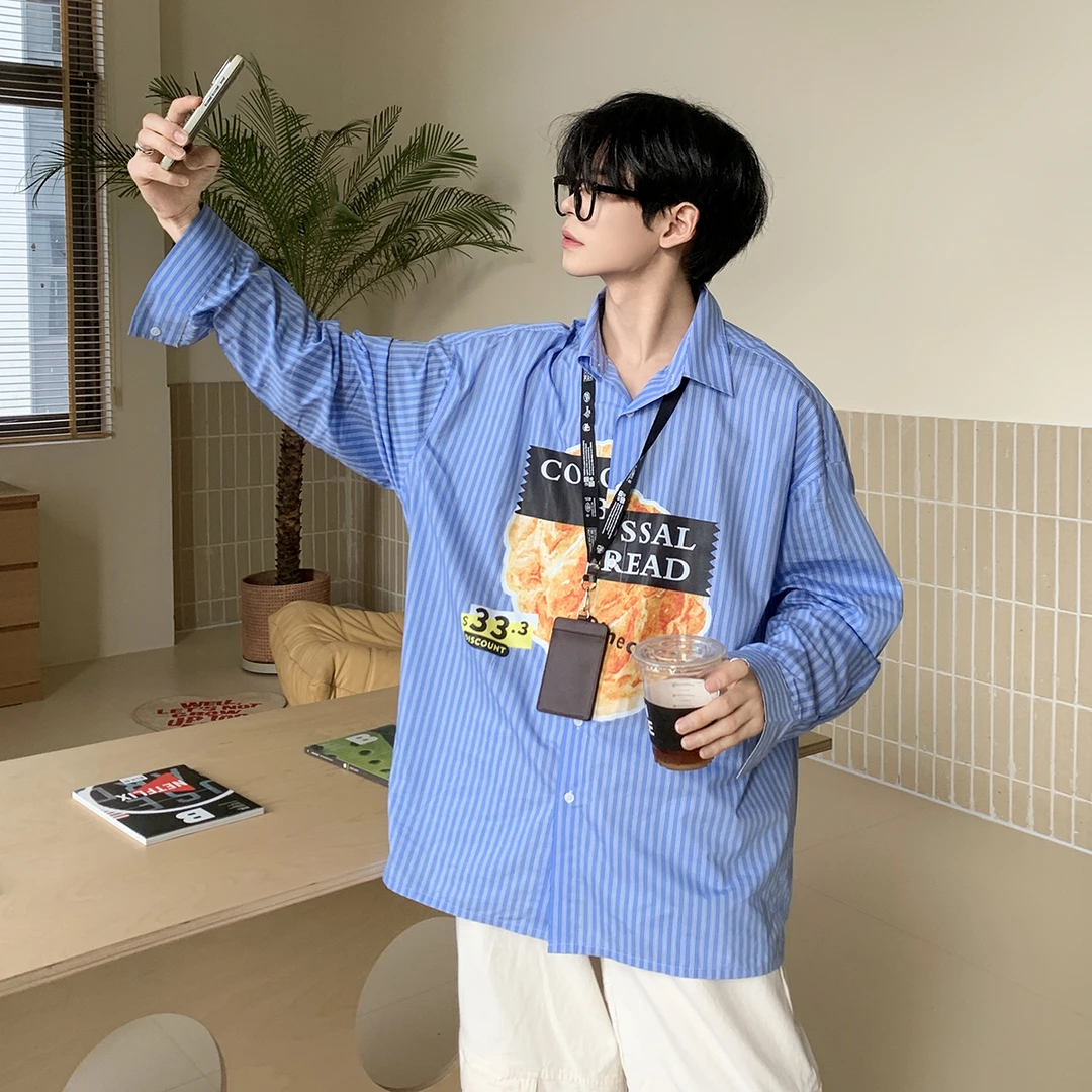 白口阳【海盐菠萝包】韩版条纹上衣恶搞supermarket牛角包衬衫C563