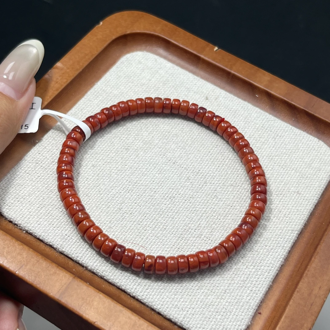天然原矿瓦西南红精工药片归圆手串尺寸约5X2毫米AC0546