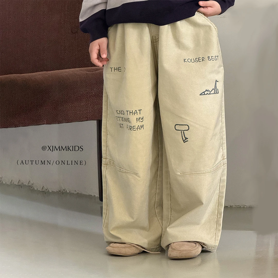 虾酱麻麻男童裤子春秋装2025新款男孩长裤洋气卡通直筒儿童休闲裤