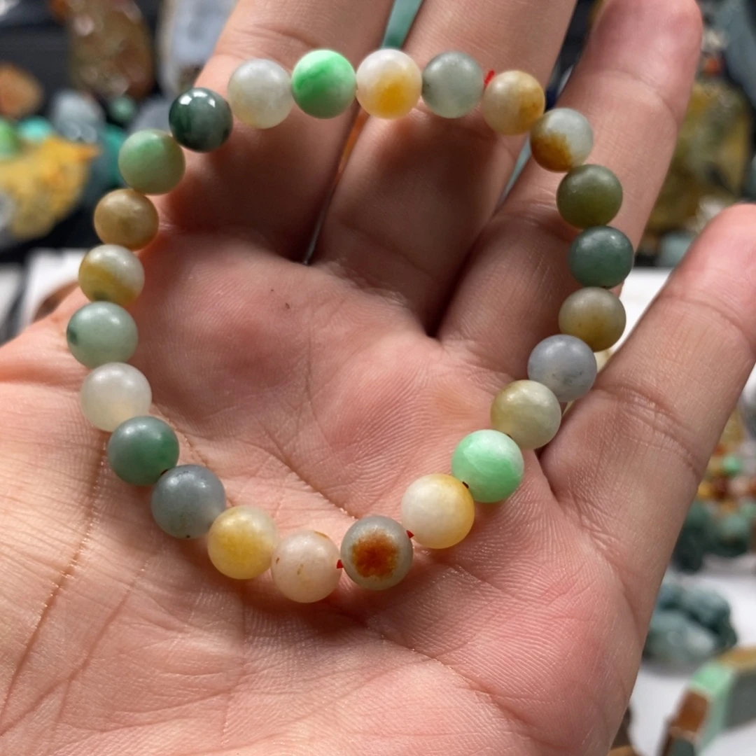 整***能翡翠未镶嵌手串特色翡翠圆珠多宝手串