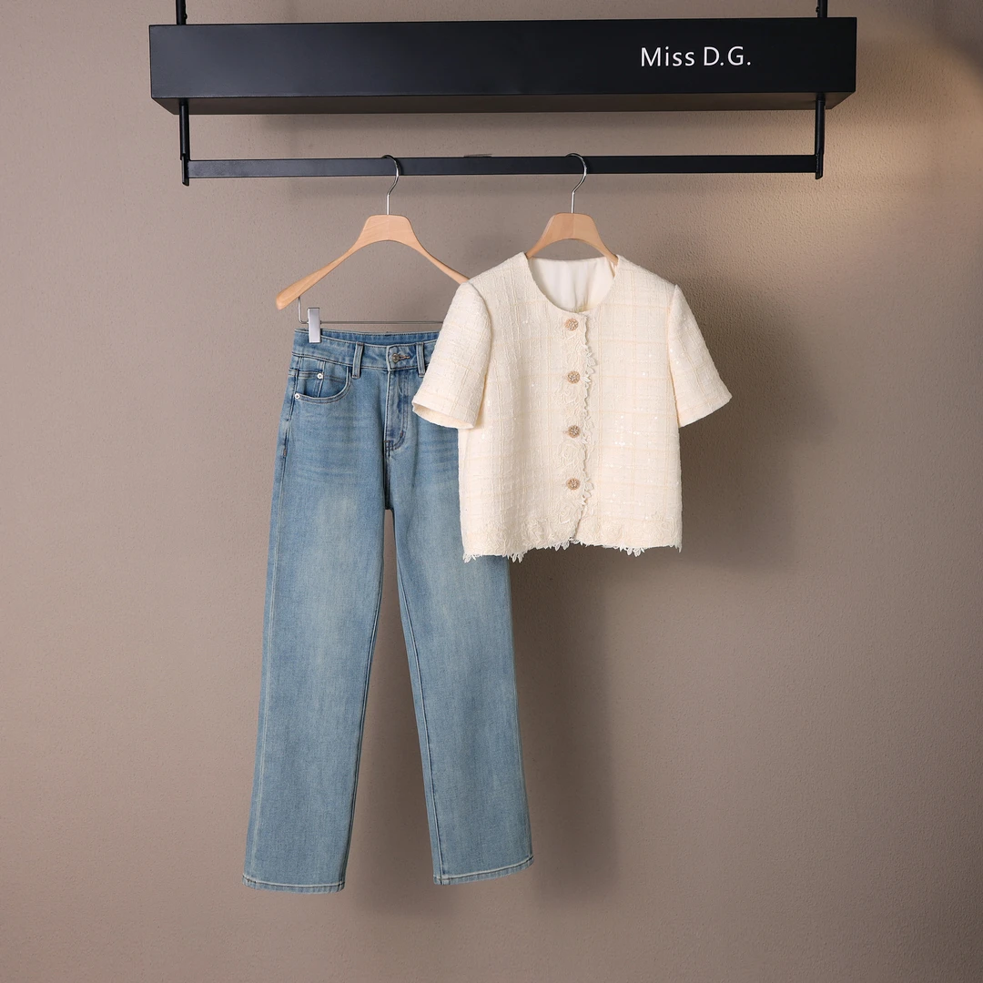 MissD.G.2025夏季新款小香风短袖裤子套装女时尚气质两件套X-J149