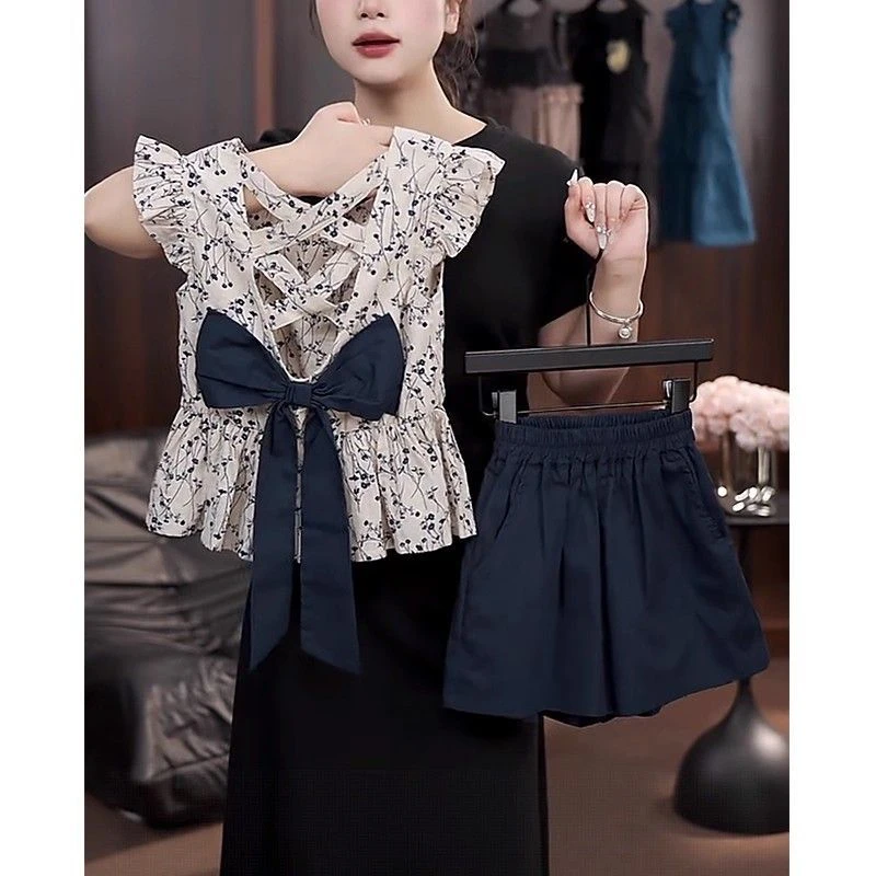 （娜宝）女童夏套装2025新款儿童洋气时尚镂空背心短裤绝美两件套