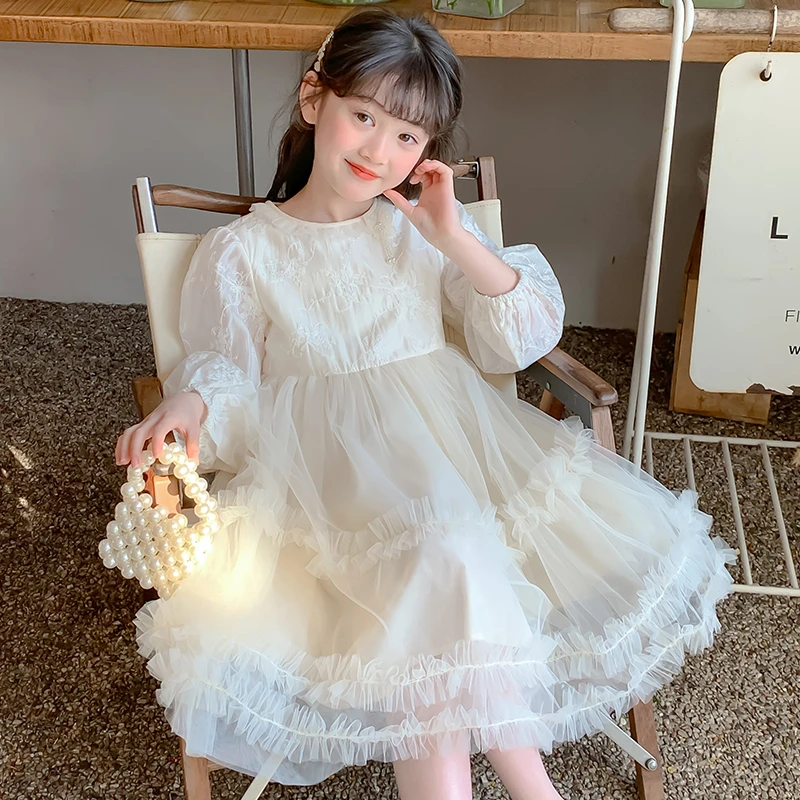 女童连衣裙春秋2025新款儿童白色裙子洋气女孩公主裙秋装蓬蓬纱裙