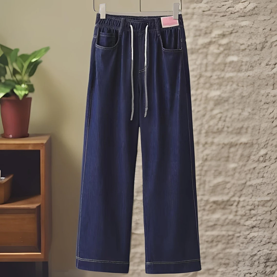 静奢风夏季薄款高腰复古高质感穿搭松紧腰牛仔裤2011