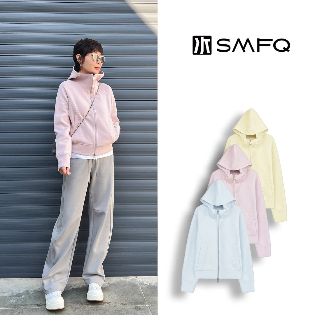 水木夫妻”春日巴士“多巴胺糖果色空气夹层百搭帽衫上衣