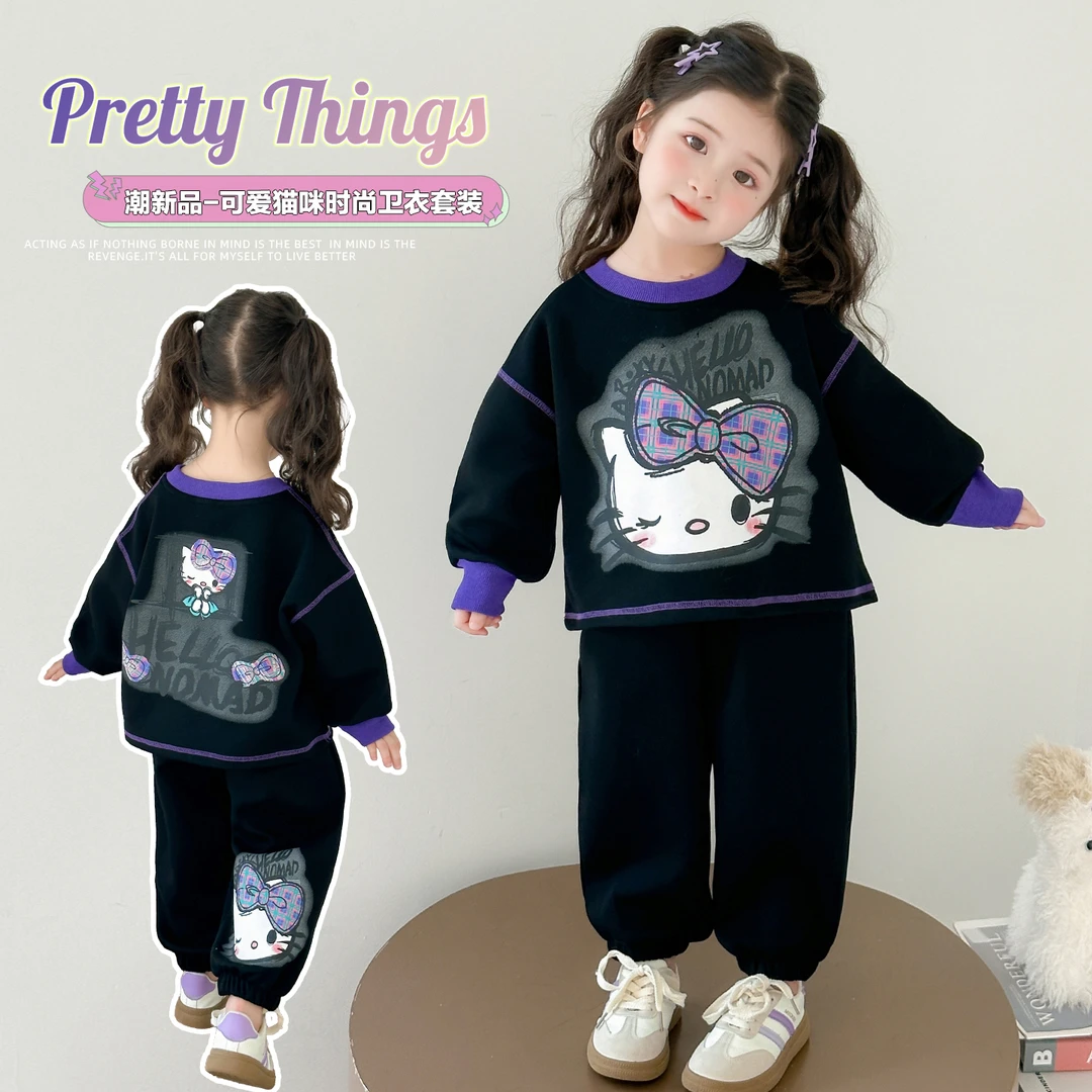 女童卡通卫衣套装洋气儿童春秋季女宝宝甜美休闲两件套小女孩时髦