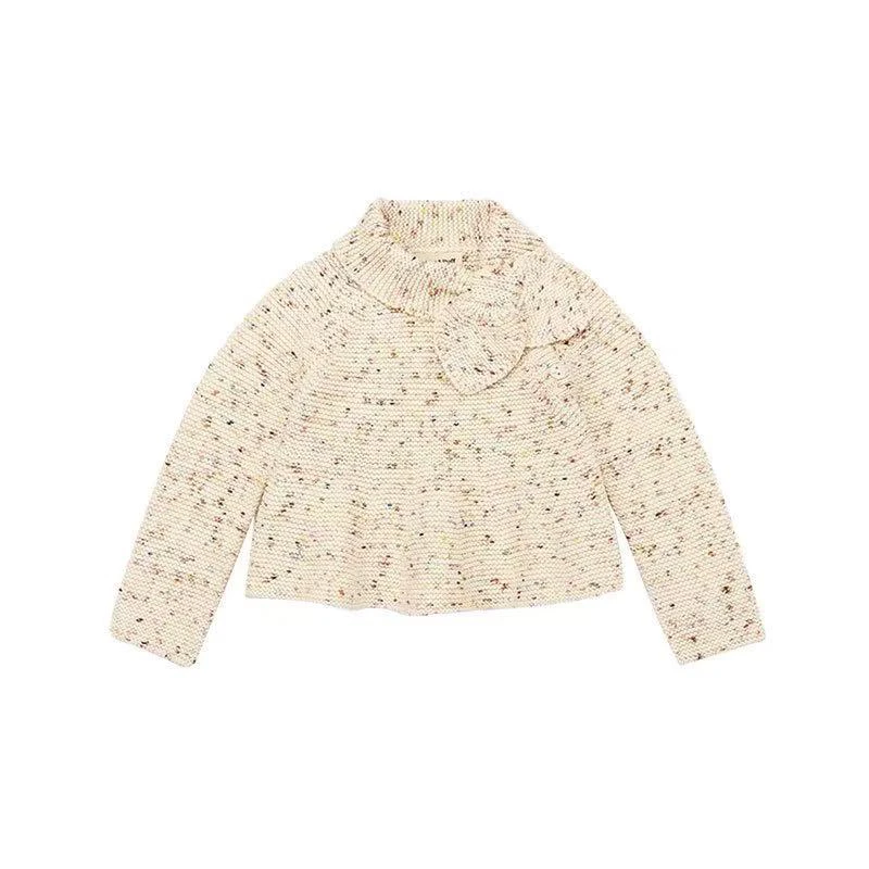 女童米白混色蝴蝶结裙摆针织上衣