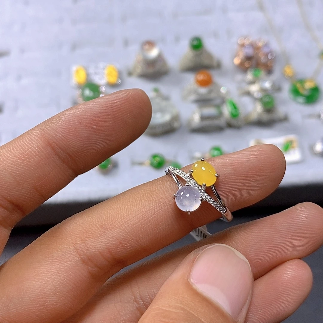 翡翠戒指银S925镶嵌4号