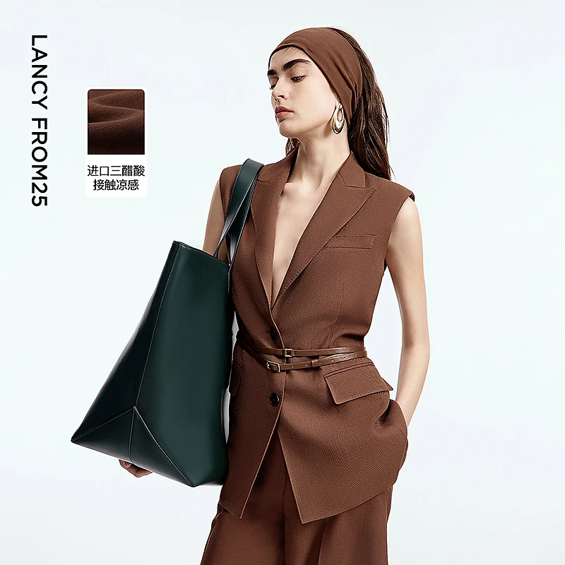 朗姿无袖三醋酸通勤背心接触凉感2025年新款马甲女