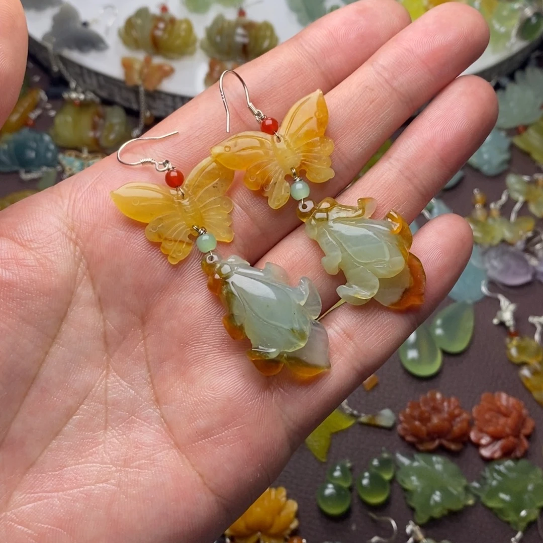 燕***」蛇纹石玉合金耳饰/颈饰