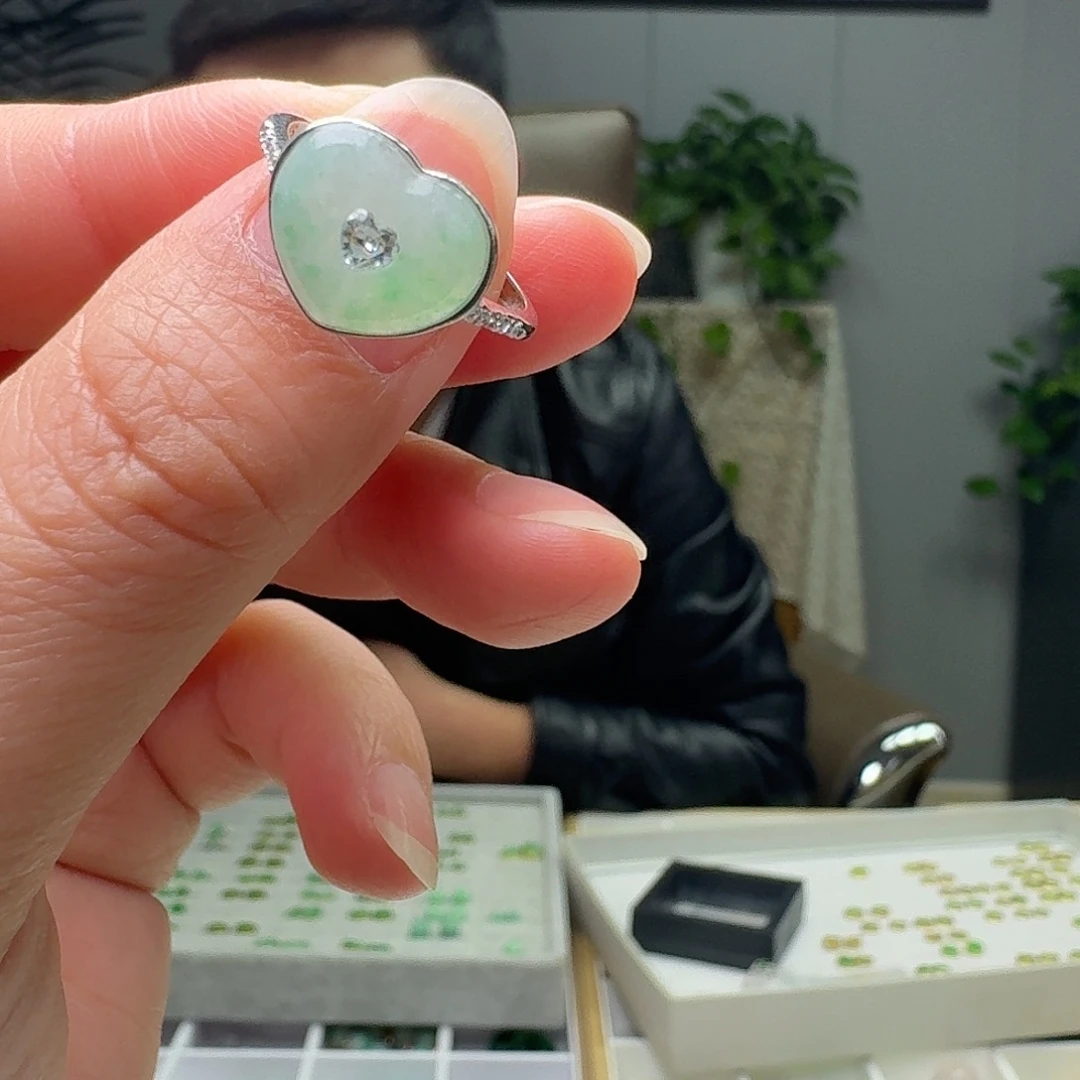 翡翠银S925镶嵌戒指天然