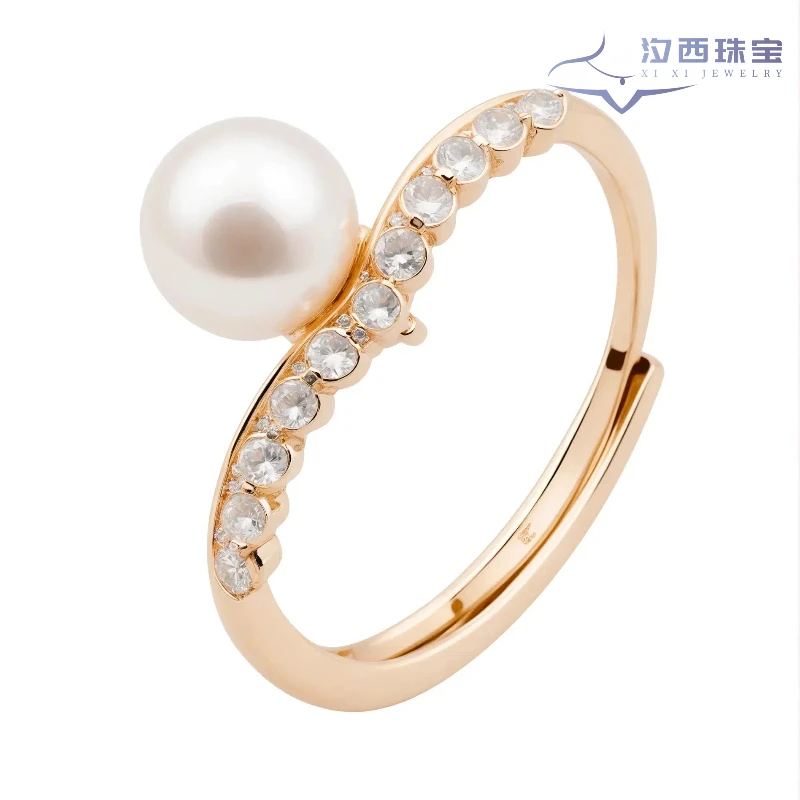 J8056《摇光》原创设计女王冠法式18K注金天然淡水极光珍珠戒指