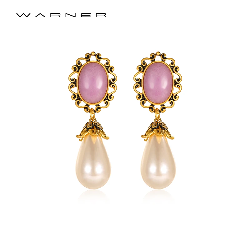 黄铜合成锆石耳饰 Warner中古珍珠耳钉复古珍珠耳钉高级感宫廷