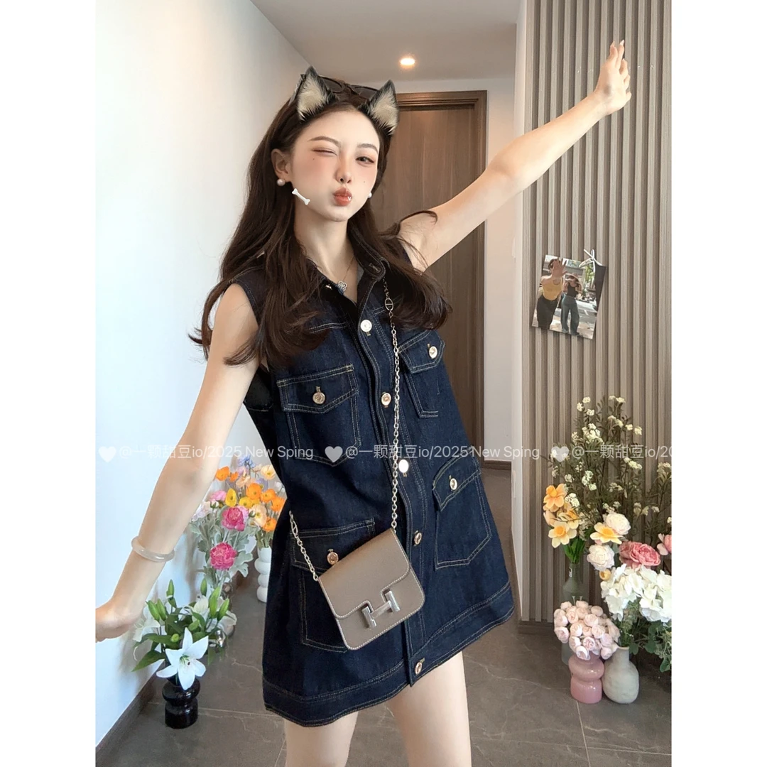 欧若风复古港风休闲无袖牛仔连衣裙女夏季韩版宽松显瘦短裙0027