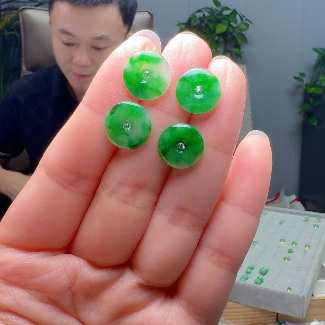 翡翠18K金镶嵌耳饰多样性发货其一