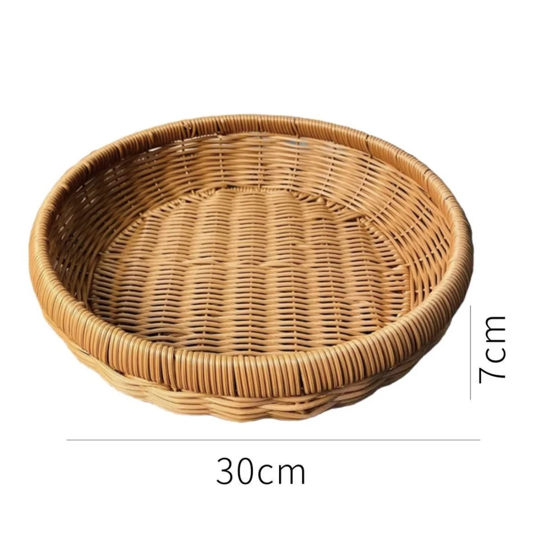 A096圆形果盘纯手工编织创意餐厅客厅家用酒店民宿过年水果蓝