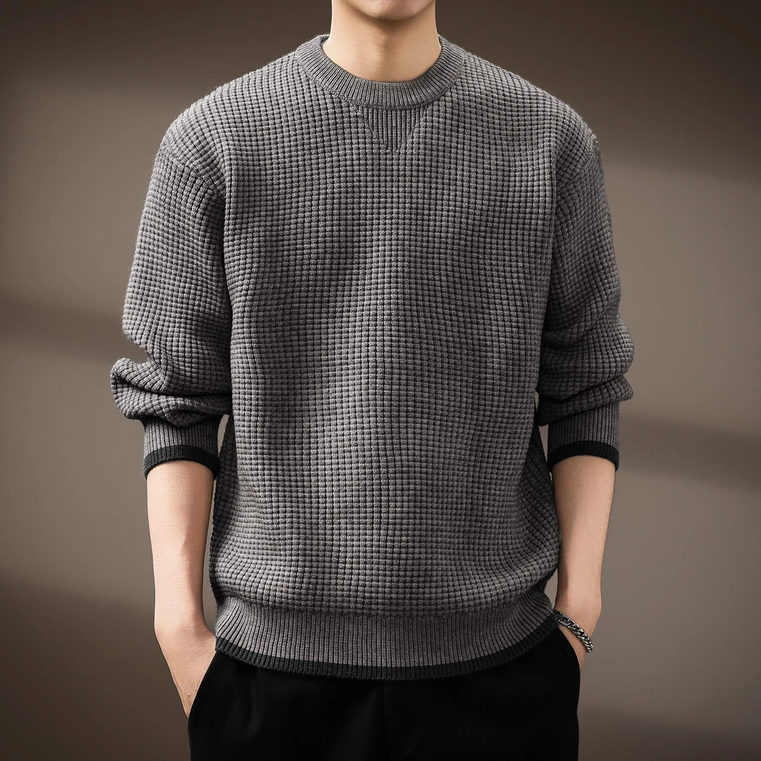 高端日系复古针织衫男士秋冬新款保暖圆领套头休闲潮流毛衣外套男