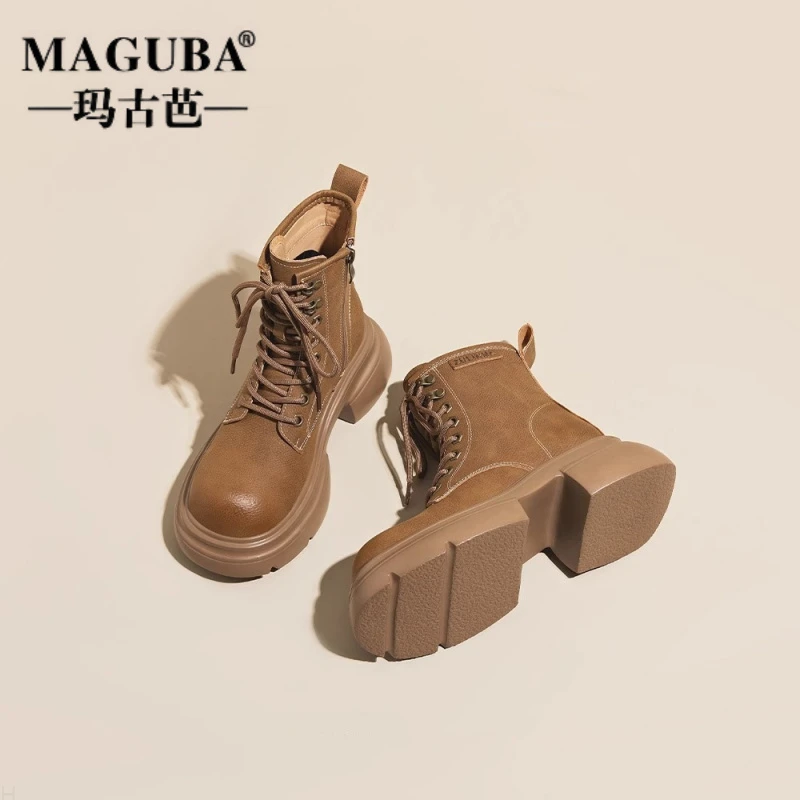 MAGUBA/玛古芭马丁靴女款厚底粗跟深口旅行英伦时尚休闲百搭单靴