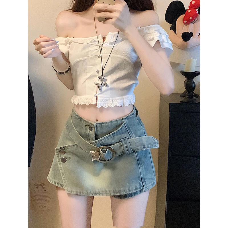 大码半身裙低腰牛仔裙裤女2025年夏季新款设计感小众辣妹包臀短裙