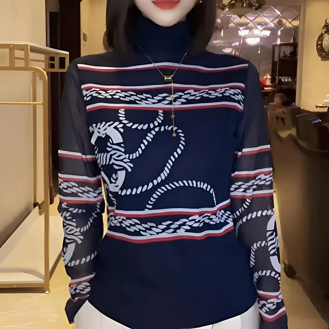 时尚洋气长袖T恤显瘦百搭修身网红打底衫气质女士休闲半高领套头