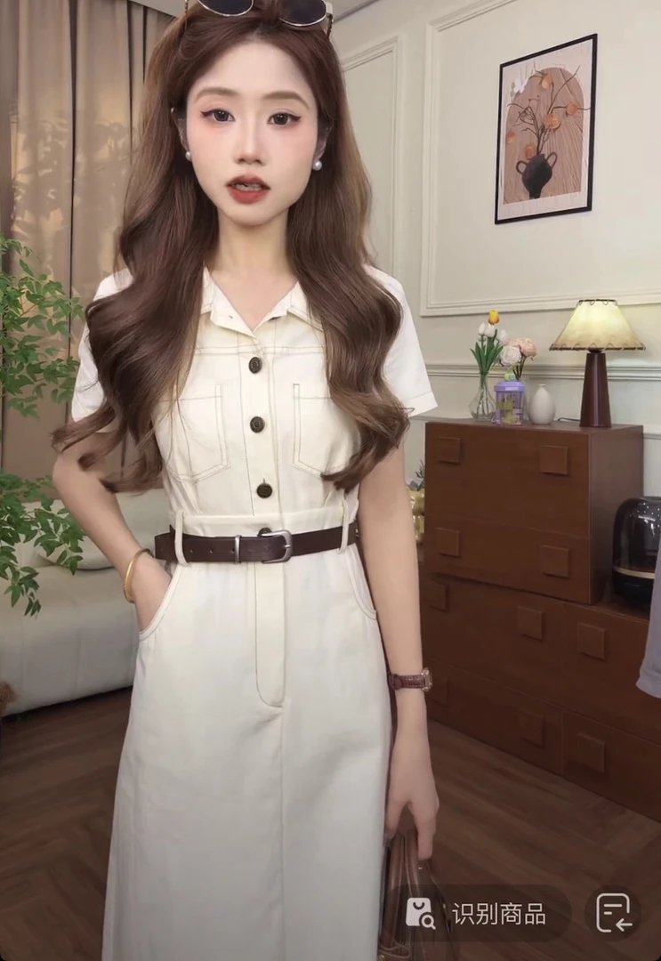 法式气质连衣裙女夏季新款减龄洋气收腰中长裙子高级感小众工装裙