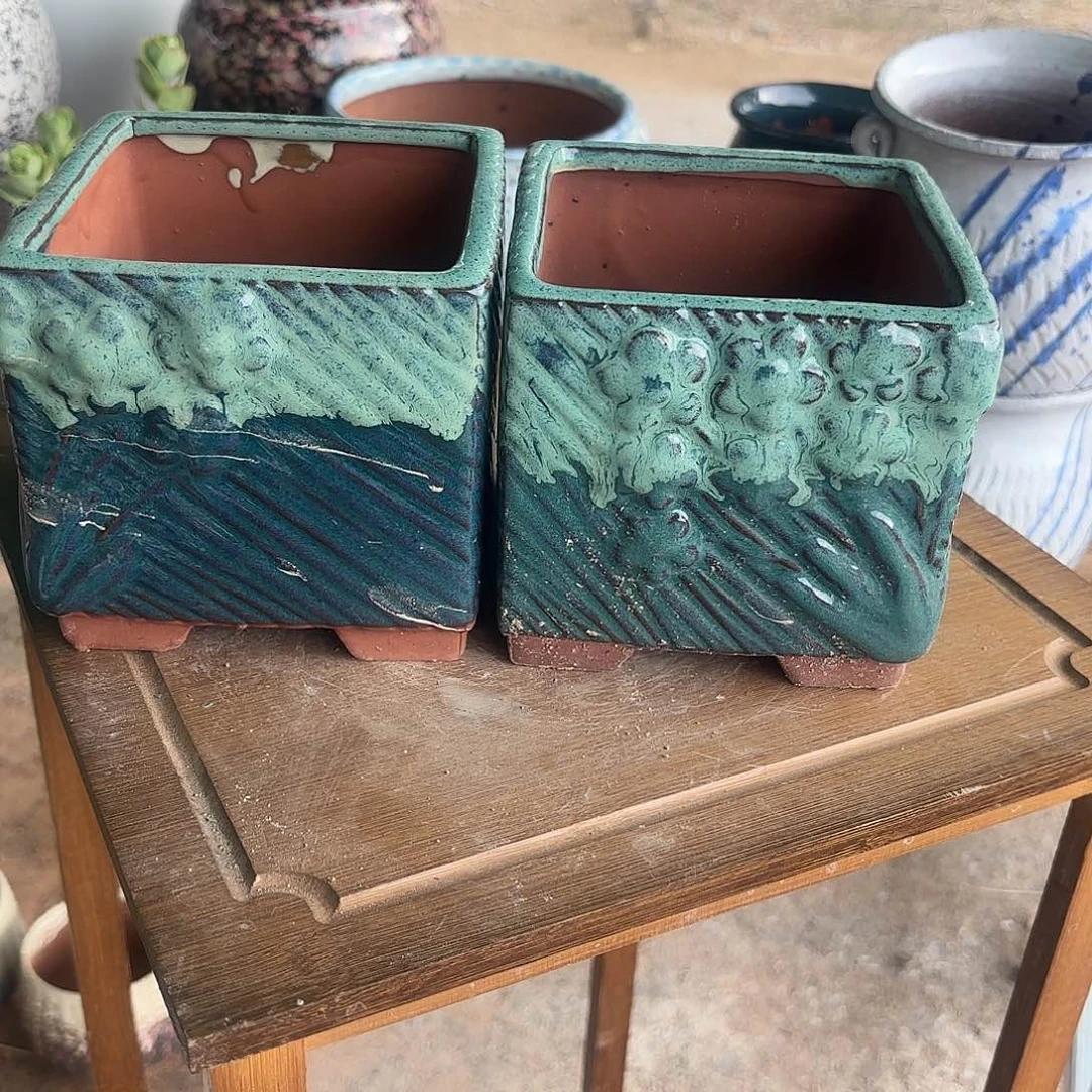 紫砂花盆口不方两个口径14*12