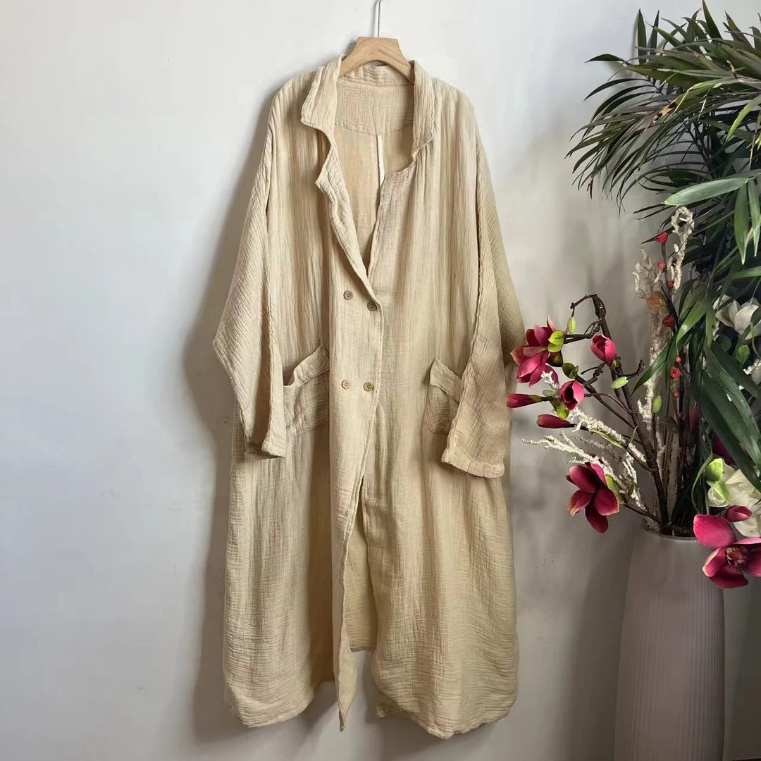 花璟原创设计做旧双排扣风衣外套（衣长125胸围156）