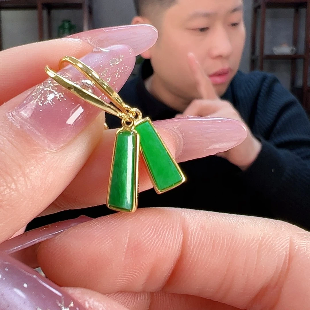 翡翠耳饰银S925镶嵌耳环35