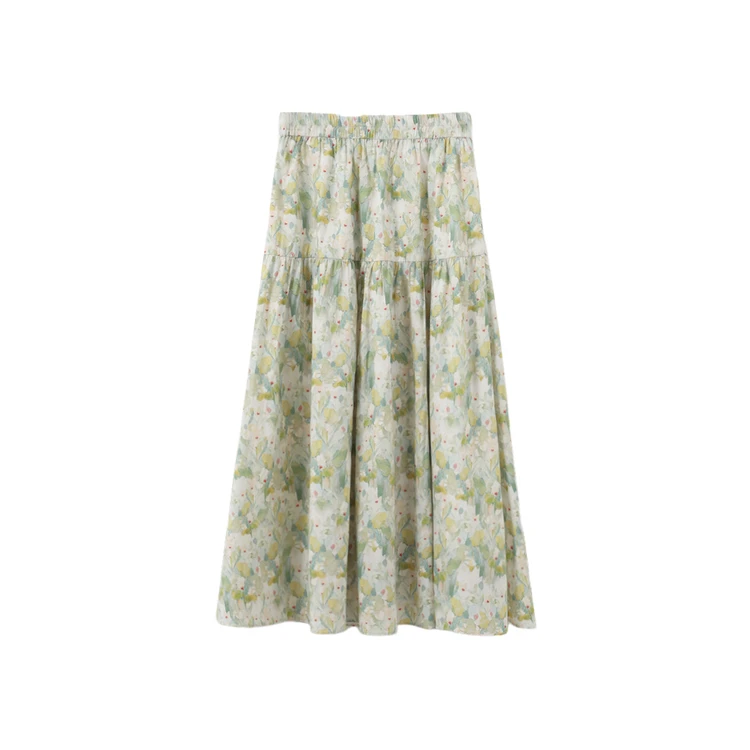 西町村屋油画感印花摆裙女夏季新款复古百搭长款半身裙XHAB10345