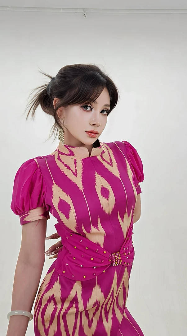 玫红色连衣裙和田 atlas