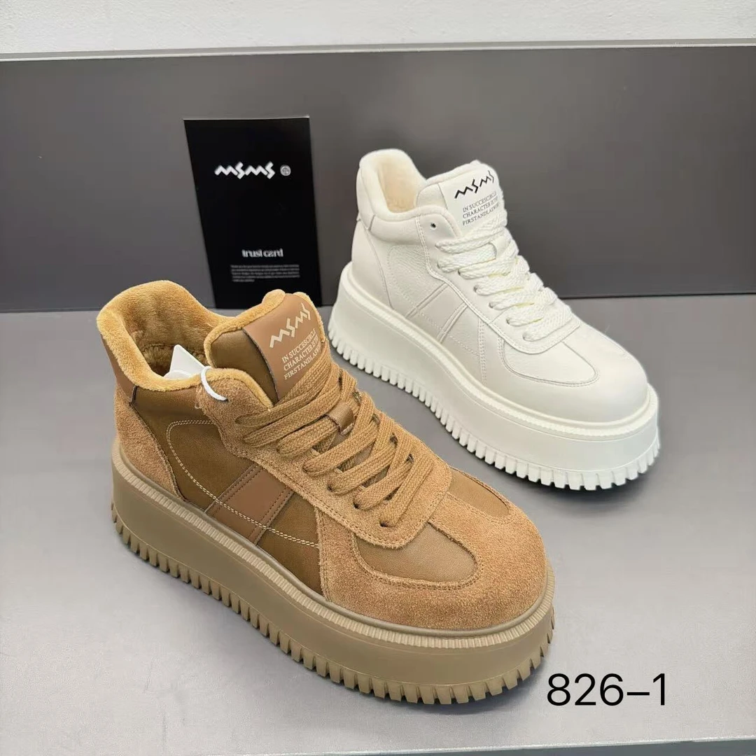 玛莎玛索秋冬新款加绒826-1松糕厚底时尚百搭休闲网红女鞋棉鞋