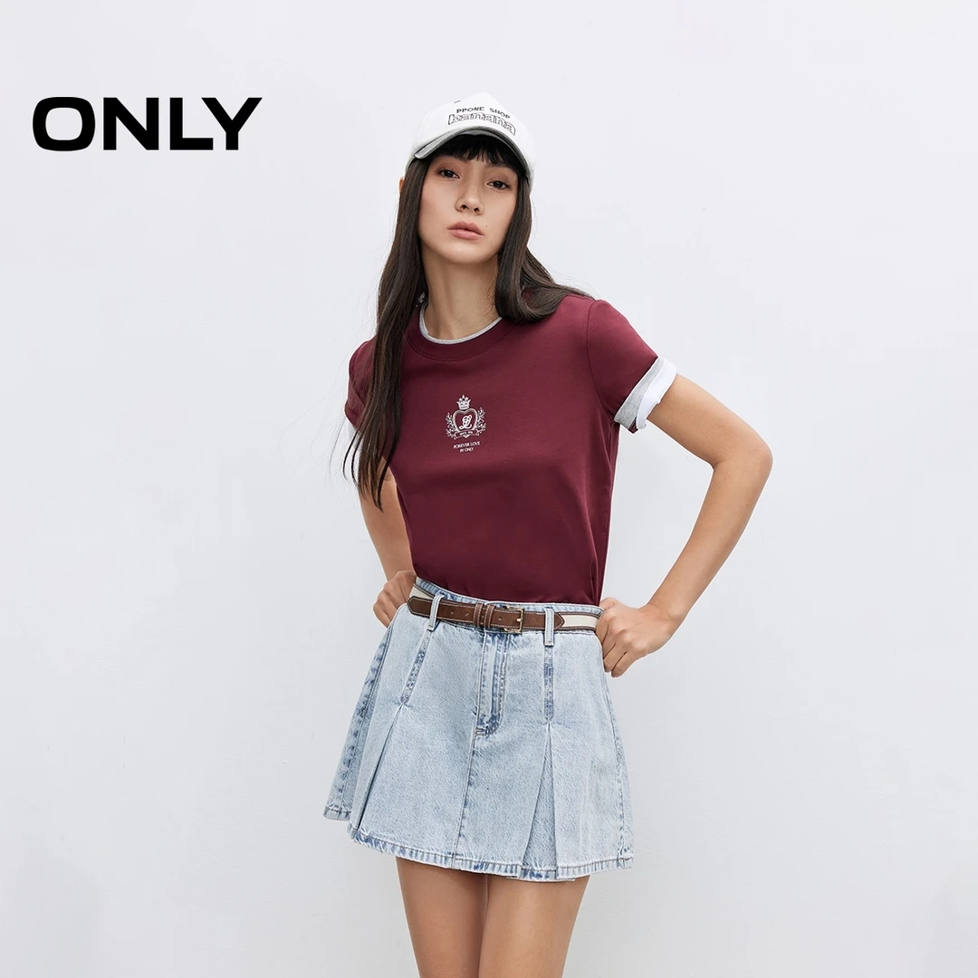 ONLY夏季学院风A字百褶裙牛仔短裙半身裙女纯欲慵懒风|125137021
