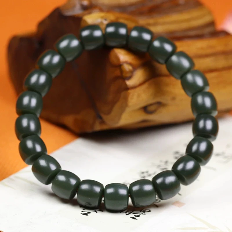 天然和田玉且末料黑青老油青老料卡10直切手串纯手工精品男女同款