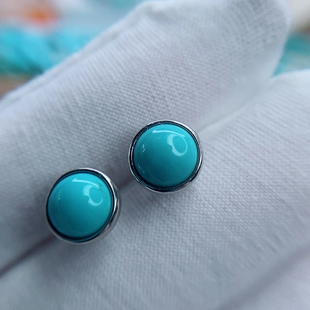 绿松石银S925镶嵌耳钉