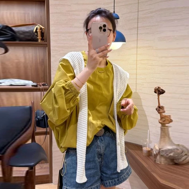 韩版设计感收腰显瘦长袖卫衣女2025春秋新款衬衣蝙蝠袖打底衫上衣