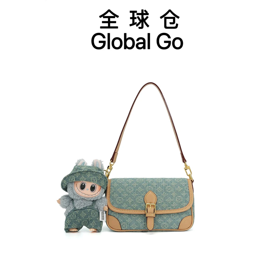 【全球仓Global Go】丹宁牛仔轻奢时尚小众高级女士单肩法棍包#9005