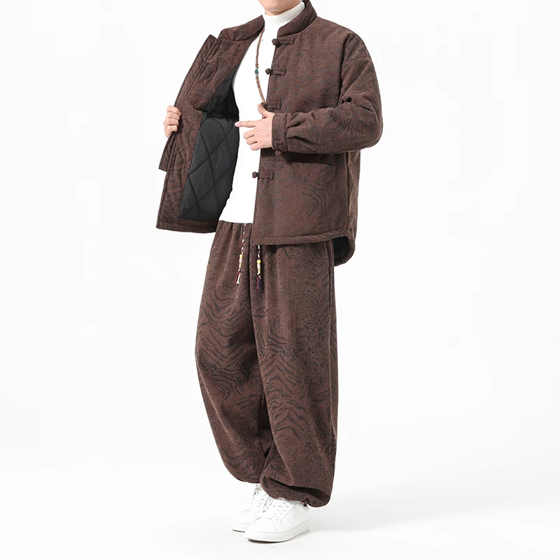 冬季新款加厚保暖外套男两件套中国风棉服中式复古唐装棉衣套装