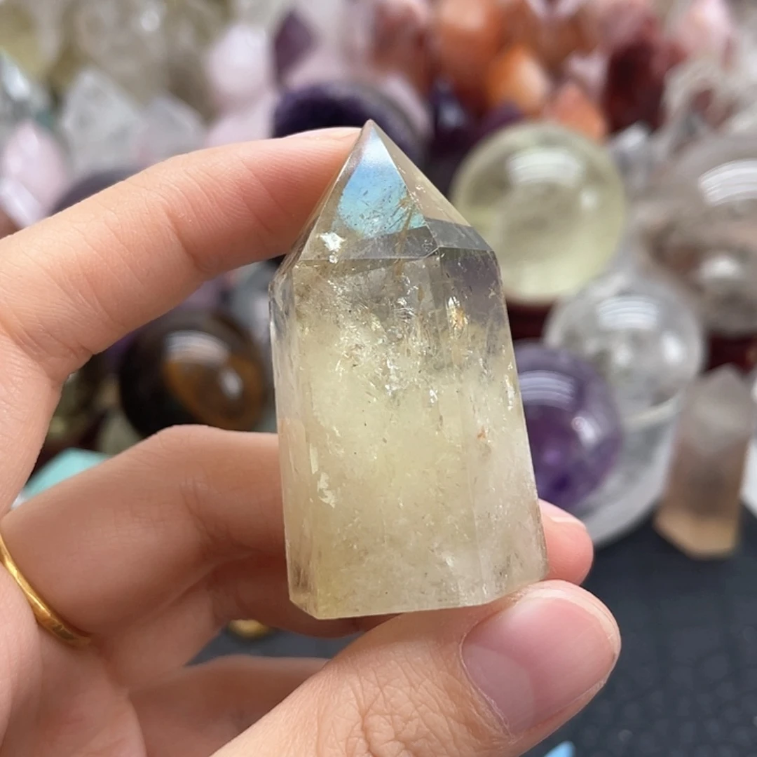 发晶未镶嵌珠宝半成品39黄水晶柱无裂