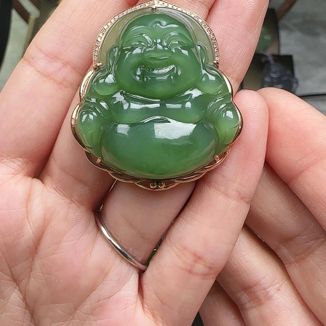 和田玉18K金镶嵌吊坠(赠链)