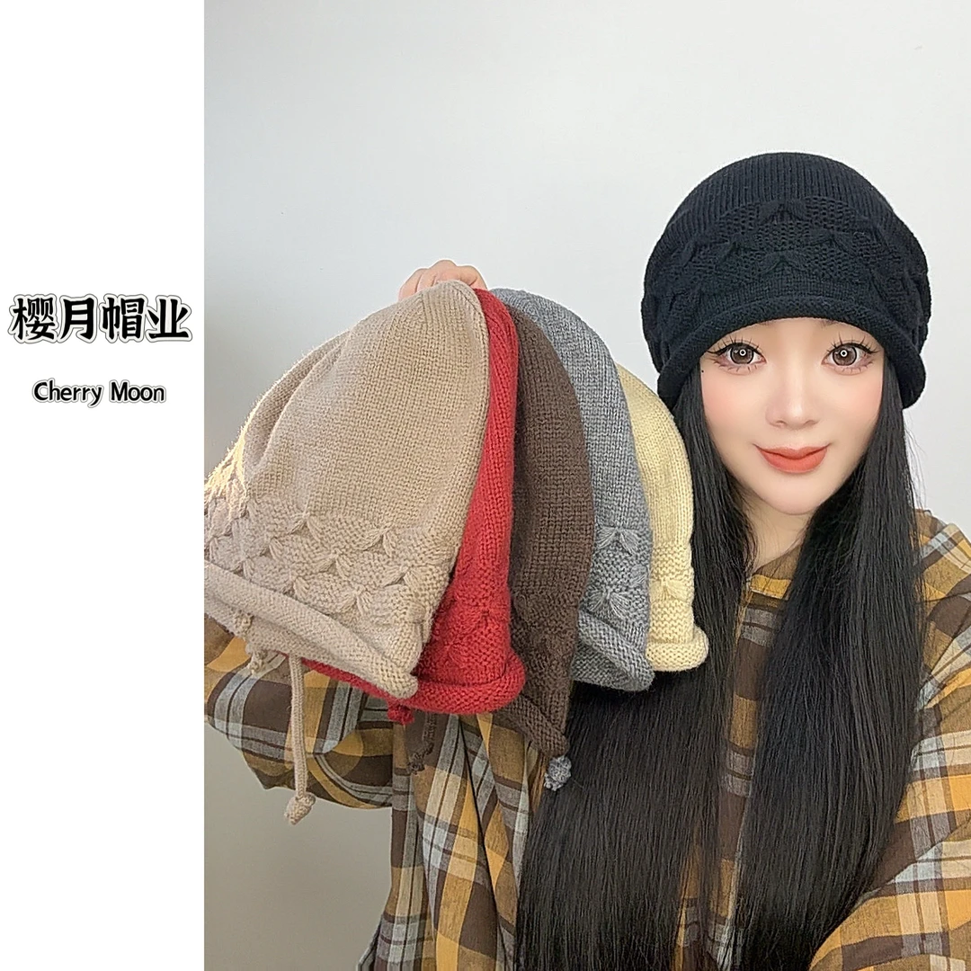 月亮家～（立体提花卷边堆堆帽）复古高弹不挑头围护耳立体花堆堆帽