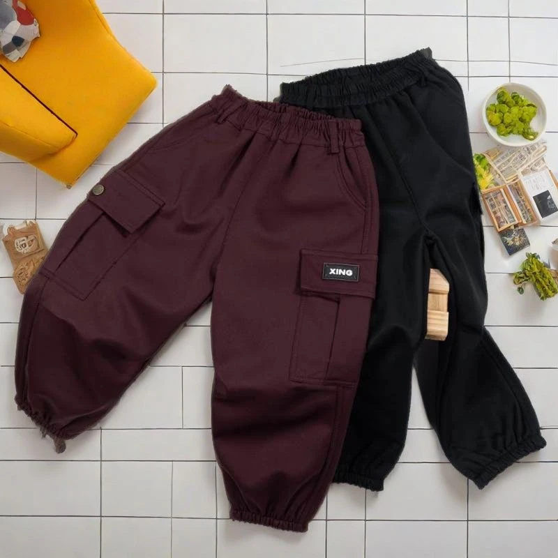 男童女童加绒工装裤2024新款小中大童外穿秋冬季洋气保暖休闲裤子