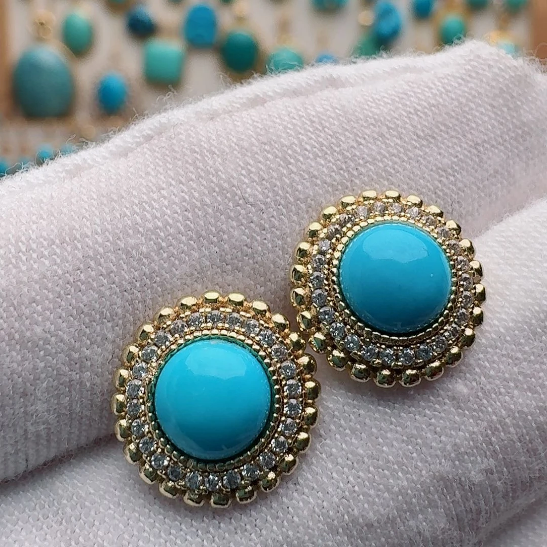 绿松石未镶嵌耳饰