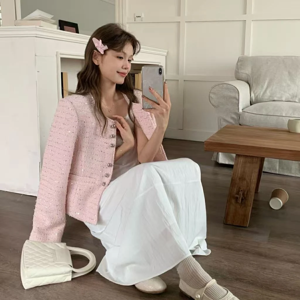 新款法式名媛设计感小众短款编织小香风外套上衣女潮